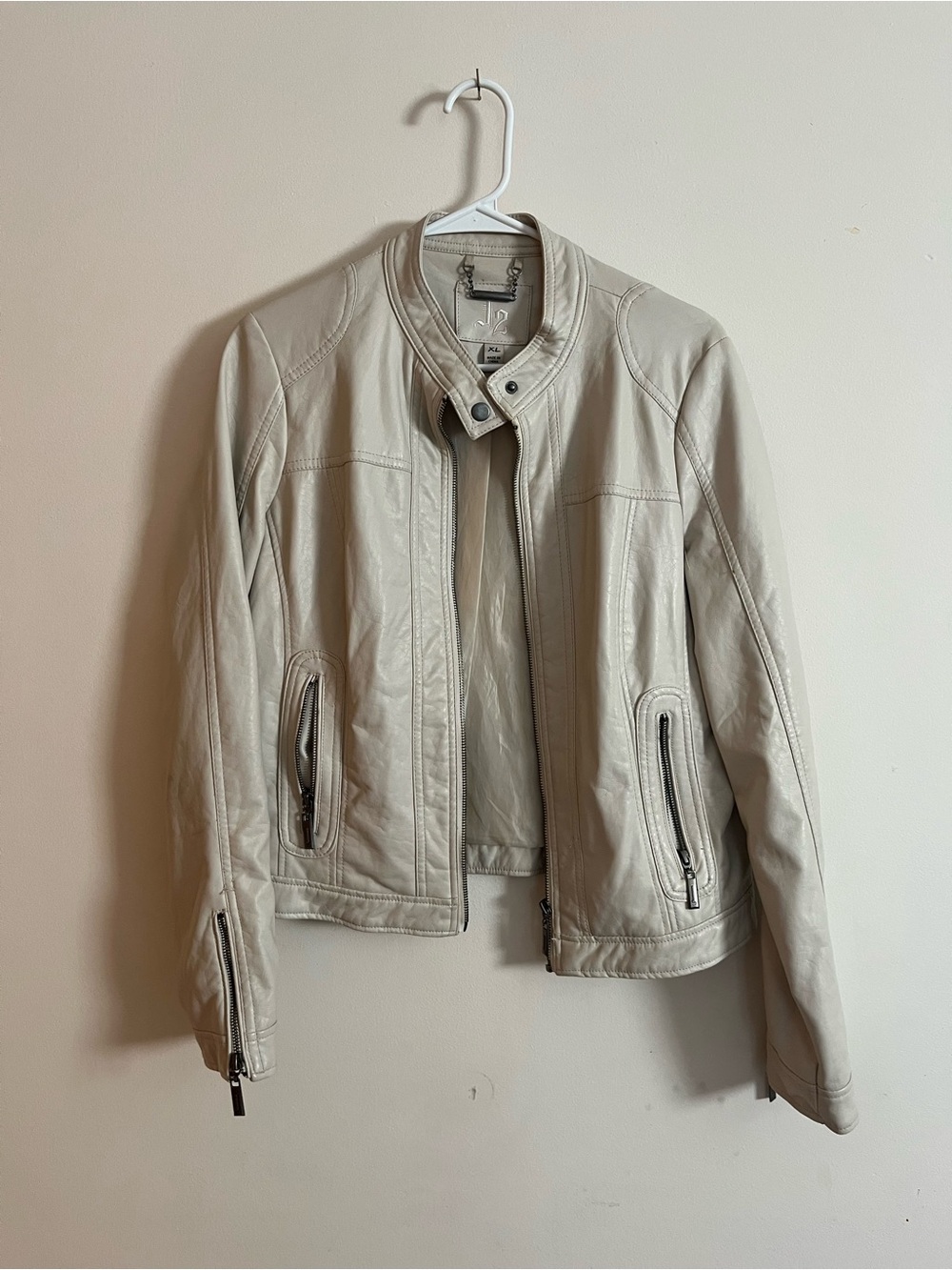 Cream faux leather jacket size XL